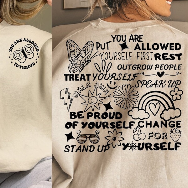 You Are Allowed To Thrive svg, Retro shirt svg, Front pocket svg, Aesthetic svg designs, Groovy svg, Motivational quote svg