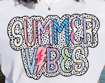 Vibes d'été PNG, PNG d'été, téléchargement numérique Png, Doodle lumineux, points dalmates, rétro été png, Bonjour été png, plage png,