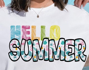 Retro Floral Hello Summer Png, Summer Png, Retro Summer png, Summer Sublimation, Floral png, Png Sublimation, Digital Download
