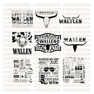 Bundle wallen Svg, png, wallen png, cowboy western png, cowboy wallen png, crâne de taureau western rétro png, musique country, taureau wallen