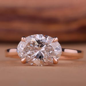 Oval Moissanite Engagement Ring, East-West oval diamond Proposal ring, 14K Gold Promise ring, Anniversary gift, wedding gift, gift for her