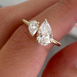 Moissanite Toi et Moi Ring, 14K Solid Gold Versprechen Ring