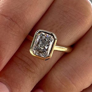 Bezel Set 3 CT Radiant Moissanite Engagement Ring , 14K Gold Radiant Solitaire Diamond ring, Promise Ring, Wedding ring, Gift For Her