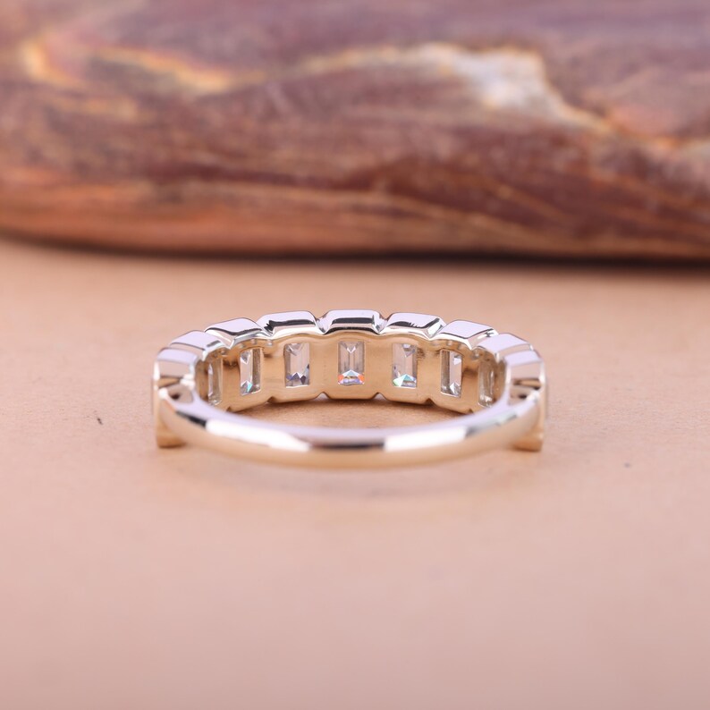 Emerald Cut Moissanite Wedding Band: 14K Yellow Gold Stackable Ring - Etsy