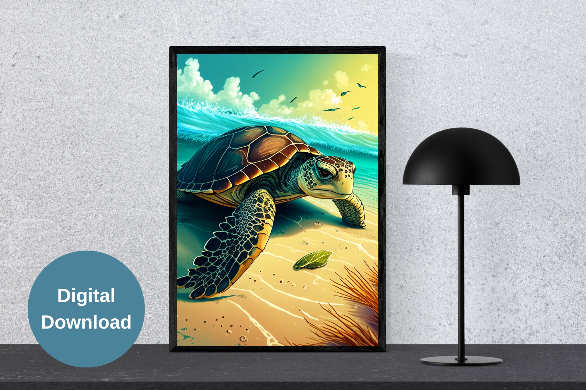 Cartoon Sea Turtle Printable Ocean Art Turtle Wall Decor Print Gift