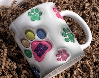 Dog Mom Mug Wrap PNG | Inflated Puff Style Dog Mom Sublimation Design | 11oz 15oz Mug Template | Dog Lover Gift