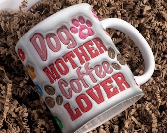 Inflated Dog Mother Mug Wrap PNG | Cute Puff Style Dog Lover Sublimation Design | 11oz & 15oz Mug Wrap Template