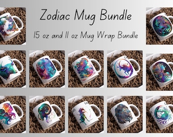 Zodiac Bundle Mug Press  Mug Wrap Template Sublimation Design 11oz 15oz png 12 Astrology Star Signs Gift Horoscope Lover Cool Mug Wrap