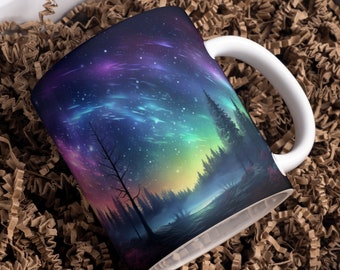 Nordlichter Sublimationsdesign | Aurora Borealis Becher wickeln PNG | 11 Unzen 15 Unzen Becher Vorlage | Natur-Liebhaber-Geschenk