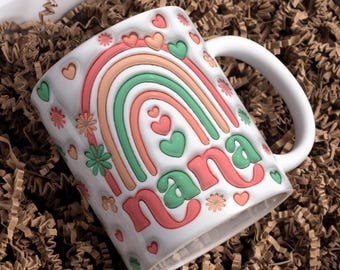 Aufgeblasene Nana Tasse PNG Wrap | Retro Regenbogen Nana Sublimationsentwurf | 11 Unzen & 12 Unzen Tassen-Vorlage | Oma Becher PNG Download