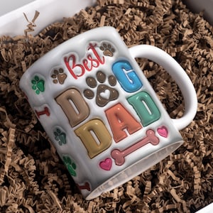 3D Puffy Dog Dad Mug Wrap | Inflated Mug Wrap | Sublimation Design | Dog Paw PNG  Wrap | Dog Dad Gift | Png Mug File | INSTANT  DOWNLOAD