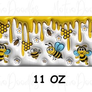 3D Bee Mug Wrap, Inflated Sublimation Design, Honey Bee PNG Wrap, Puffy Mug Design, Ceramic Coffee Cup Template, INSTANT DOWNLOAD
