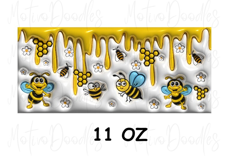 3D Bee Mug Wrap, Inflated Sublimation Design, Honey Bee PNG Wrap, Puffy Mug Design, Ceramic Coffee Cup Template, INSTANT DOWNLOAD