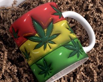 Marijuana Leaf Mug Template | 3D Mug Wrap PNG | Inflated Puff Sublimation Design | 11oz 15oz Mug Template | Commercial Use