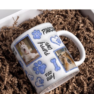 3D Puffy Dog Mug Wrap | Inflated Mug Wrap | Sublimation Design | Dog Paw PNG Wrap | Pet Lover Gift | Png Mug File | INSTANT  DOWNLOAD