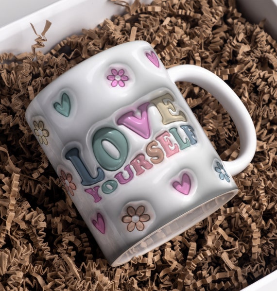 Love Yourself Mug Wrap PNG | Inflated Puff Style Sublimation Design | 11oz 15oz Mug Template | Gift Ideas | Commercial Use
