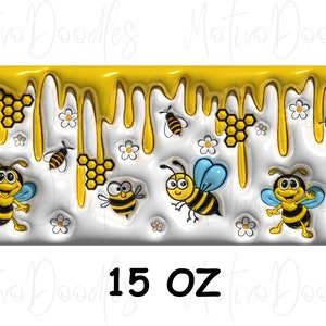 3D Bee Mug Wrap, Inflated Sublimation Design, Honey Bee PNG Wrap, Puffy Mug Design, Ceramic Coffee Cup Template, INSTANT DOWNLOAD