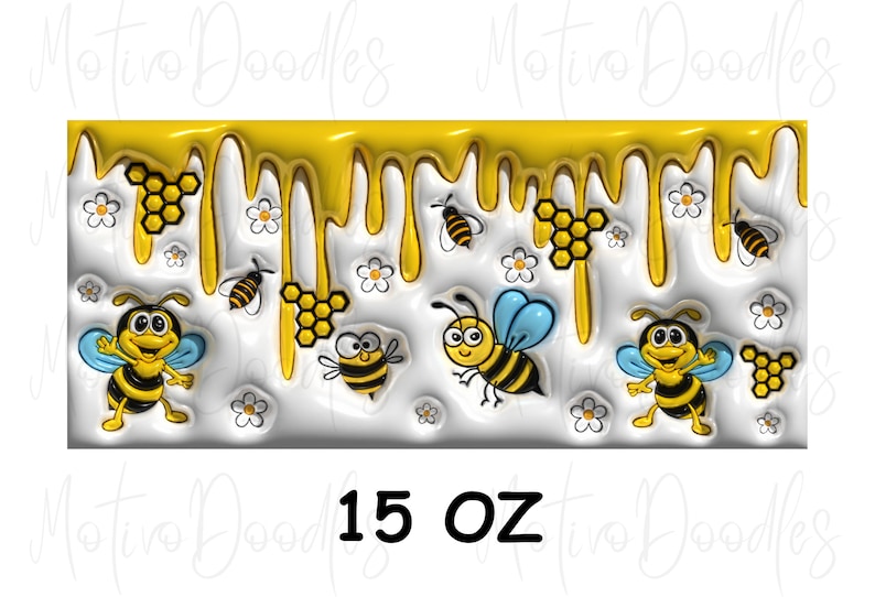 3D Bee Mug Wrap, Inflated Sublimation Design, Honey Bee PNG Wrap, Puffy Mug Design, Ceramic Coffee Cup Template, INSTANT DOWNLOAD