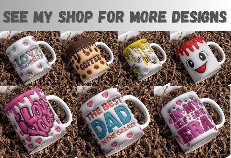 3D Bee Mug Wrap, Inflated Sublimation Design, Honey Bee PNG Wrap, Puffy Mug Design, Ceramic Coffee Cup Template, INSTANT DOWNLOAD