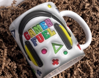 Emballage de tasse de jeu PNG | Design par sublimation pour joueur | Emballage gonflé pour tasse style bouffée | de 11 oz et 15 oz | Cadeau jeu vidéo