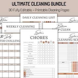 Editable Cleaning Checklist Bundle | Cleaning Schedule Printable | Weekly Cleaning Schedule | Cleaning Schedule Template