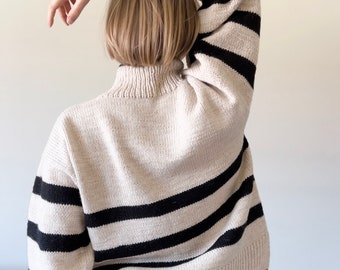 Sweater with stripes for women digital knitting pattern