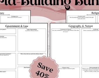 Fantasy World-Building Templates: Geography, Government, Religion, Military (Digital and Printable)