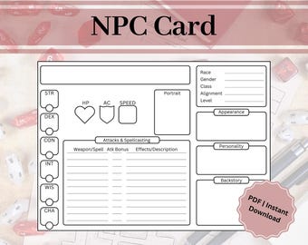 DnD NPC Card Template: Game Master Resource (PDF)