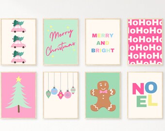 Pastel Christmas Gallery Wall | Christmas Wall Decor | Trendy Pink Christmas Prints | Cute Pastel Holiday Wall Decor | Christmas Prints