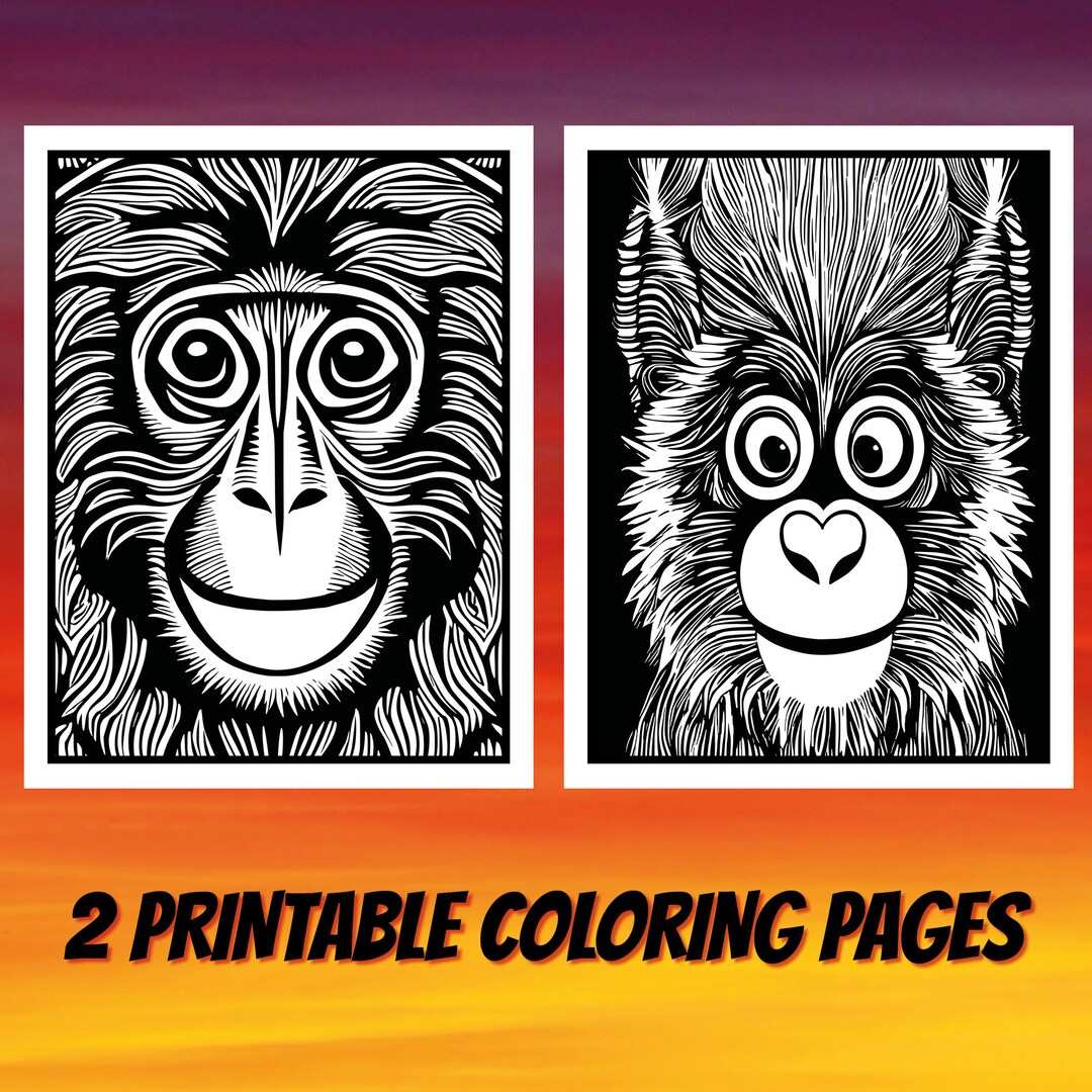 Monkey Coloring Pages, Monkey Printables, Cute Monkey Coloring Pages, Digital Download - Etsy