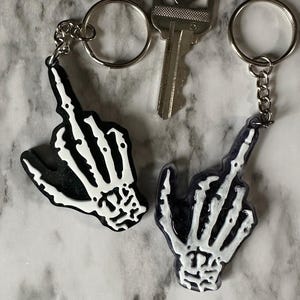 Middle Finger Skeleton Keychain: Handmade Epoxy Resin Charm