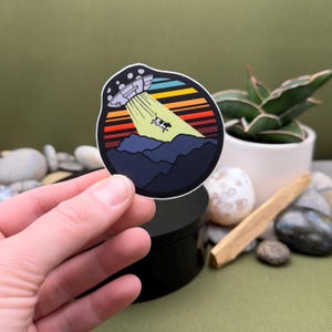 Pegatina de secuestro de vaca de otro mundo / OVNI, espacio exterior, ciencia ficción, extraterrestres, llévame contigo