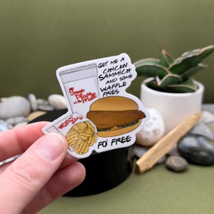 Fo' Free Sammich Sticker: Millennial Nostalgia, Chicken & Waffle Fries