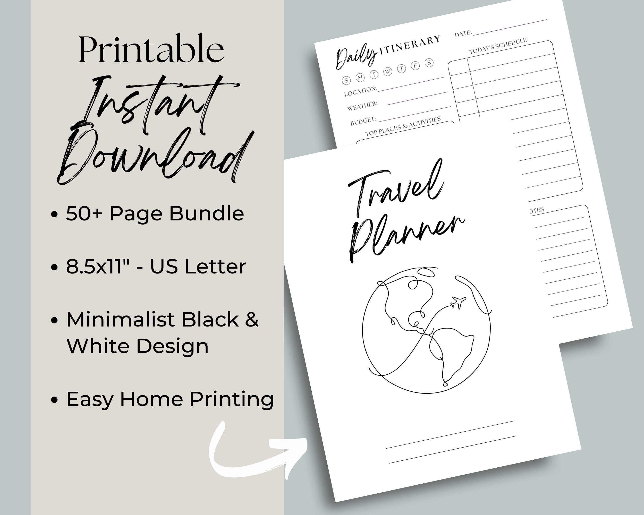 Travel Itinerary Planner Printable Minimalistic Travel Planner ...