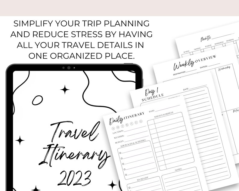 Travel Itinerary Planner Minimalistic Printable Travel Planner Etsy