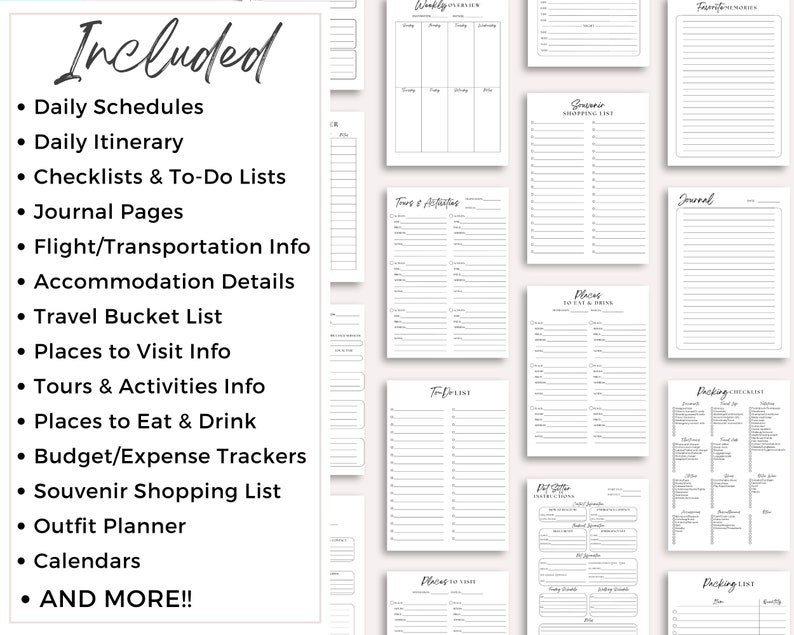 Travel Itinerary Planner Minimalistic Printable Travel Planner Etsy