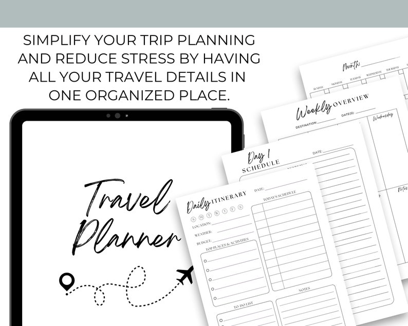 Travel Itinerary Planner Printable Minimalistic Travel Planner Etsy