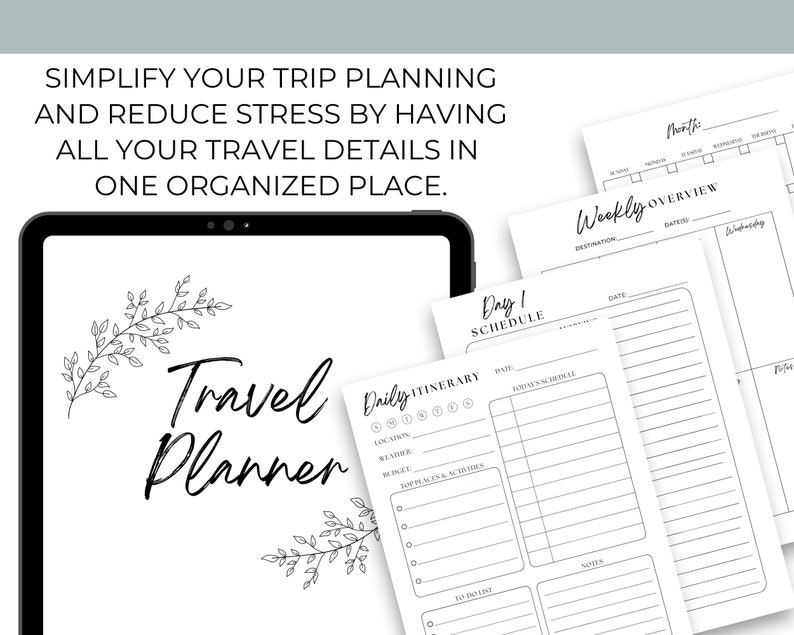 Travel Itinerary Planner Printable Minimalistic Travel Planner Etsy