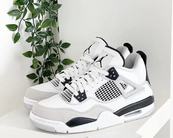 Air Jordan 4 “Military Black” Weiß Schwarz-Neutral Grau, Damen und Herren Schuhe, Sneaker Geschenke, Unisex Schuhe