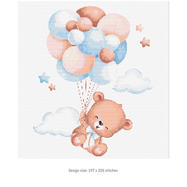 Orso con palloncini Schema punto croce PDF - Download istantaneo