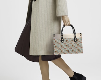 Dachshund Floral Tote Bag: PU Leather Dog Mom Purse