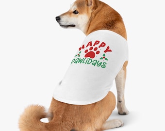 Camiseta sin mangas para perros Happy Pawlidays, Camiseta festiva navideña para mascotas