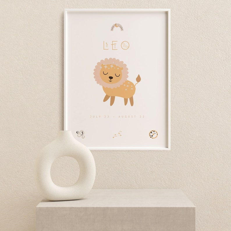 Leo Zodiac Nursery Wall Art, Zodiac Nursery, Baby Astrology, Printable