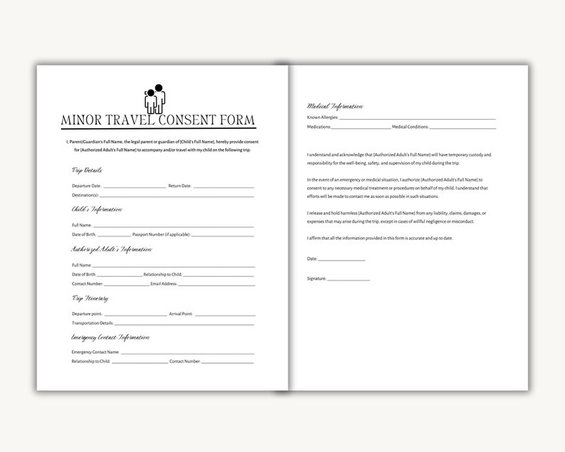 Editable Minor Travel Consent Form, Child Travel Authorization Form