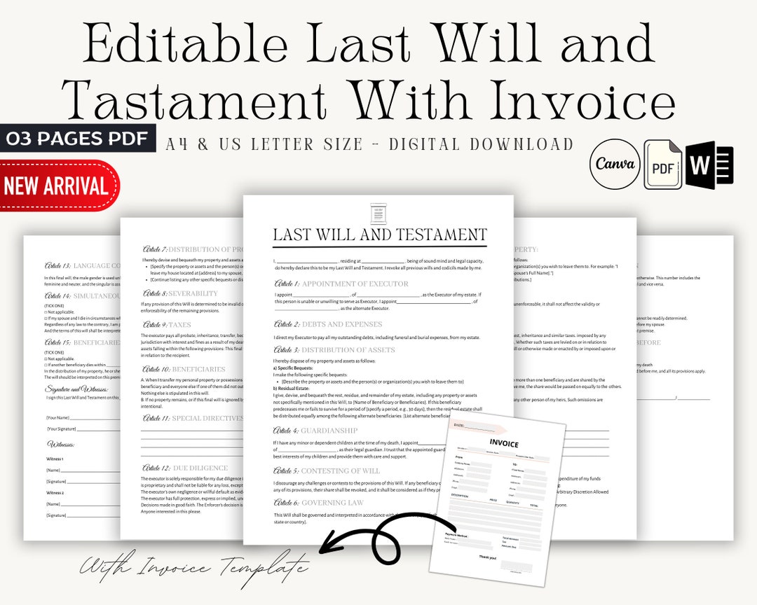 Editable Last Will and Testament Form Template, Printable Last Will ...