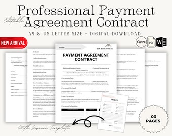 Payment Agreement Contract Template, Payment Plan Agreement, Agreement to Pay Contract, Written Payment agreement form, Layaway Agreement