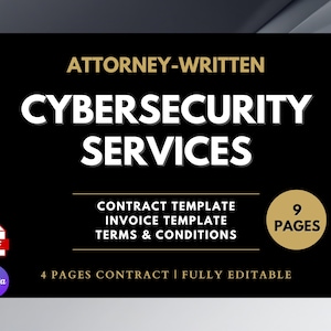 Plantilla de contrato de servicios de ciberseguridad, editable y redactada por un abogado, descarga digital, contrato legal para la protección empresarial.