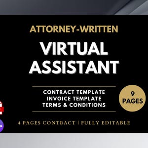 Virtual Assistant Contract, Attorney-Written, 9 Pages (Canva Editable, PDF)