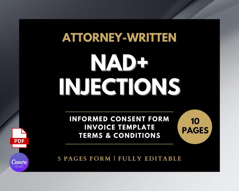 Hand Injection Addendum Forms NAD+ Injection Consent Form Template, Attorney-written, 10 Pages (canva ...