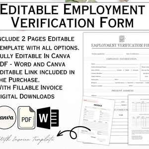 Carta de verificación de empleo editable, plantilla de acuerdo de contrato, contrato de servicio de empleo, plantilla de formulario de empleado de empleador de recursos humanos